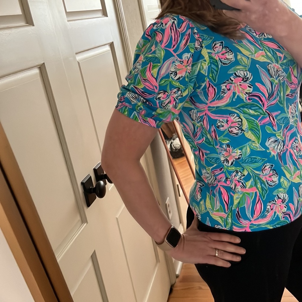 Lilly Pulitzer Rhett Top Womens Keep On Beliefing Formentera Turquoise M - Picture 9 of 16